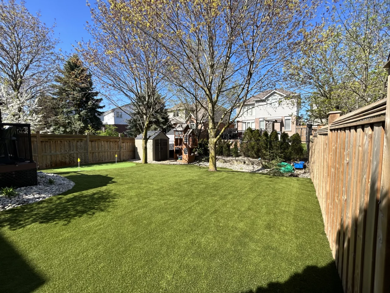Artificial turf installed in a Bolton backyard